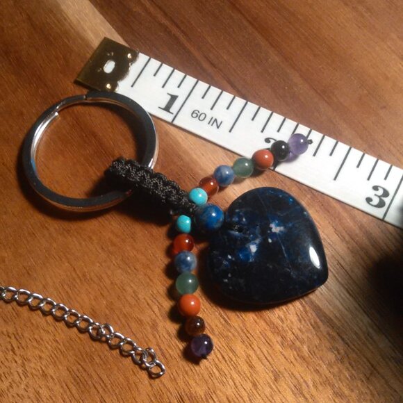 Lapis Lazuli Stainless Steel Heart Pendant Necklace and Sodalite Heart Keychain - Picture 6 of 10